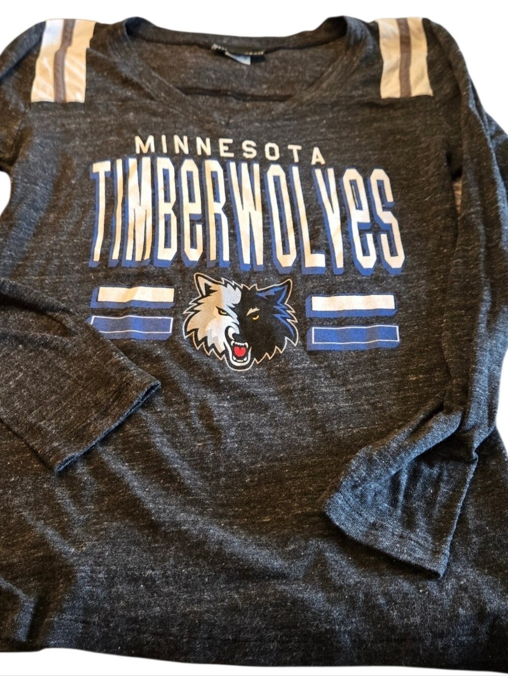 5th & Ocean Minnesota Timberwolves Long Sleeve Tee - Dark Gray & Blue Size Small